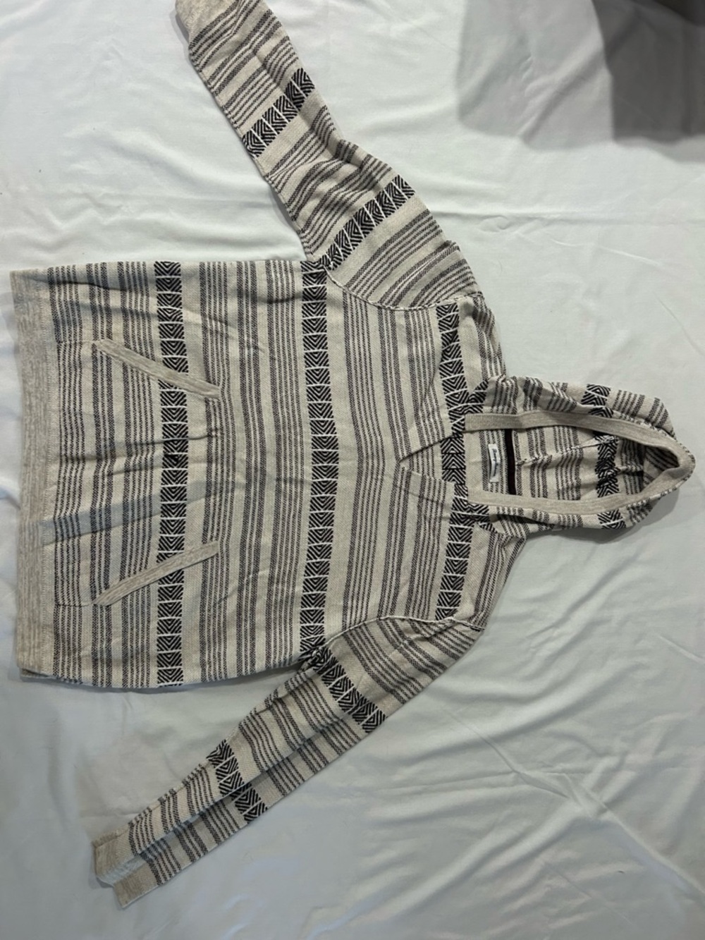 Tommy Bahama Cream and Black Striped Hooded Pullover